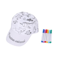 White kids fabric cap with ocean animal line art and colorful fabric markers set