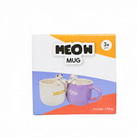 MEOW mug gift box with two cat mugs, includes 1 mug.