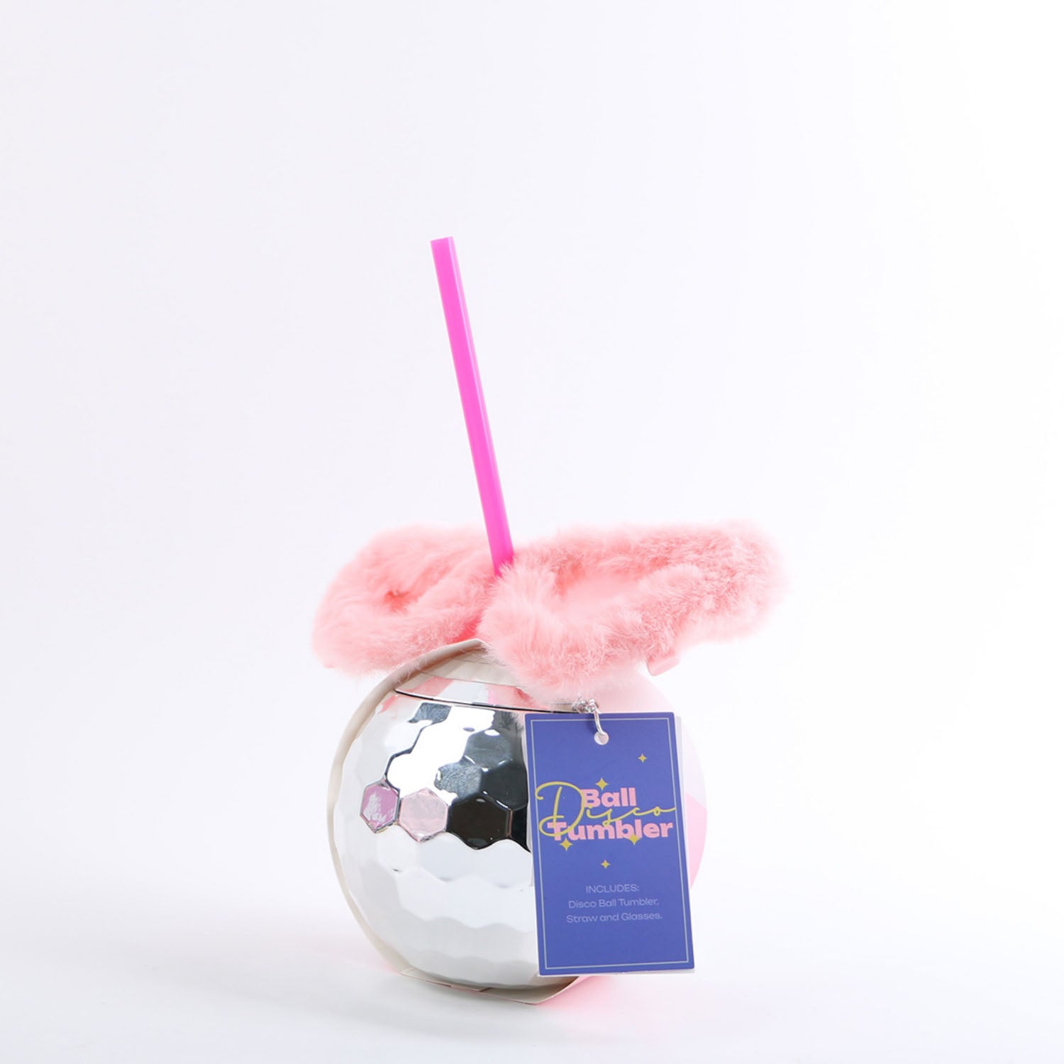 Disco Ball Tumbler with pink glasses set