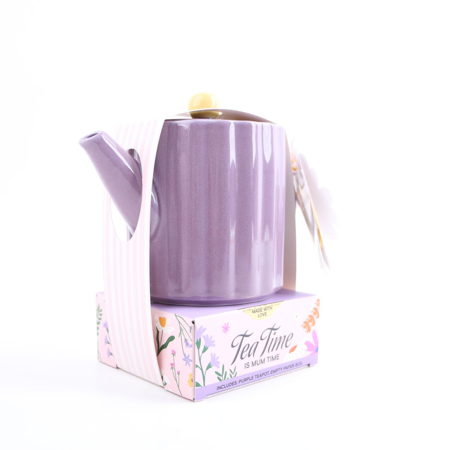 Purple Ceramic Teapot with Yellow Lid 3