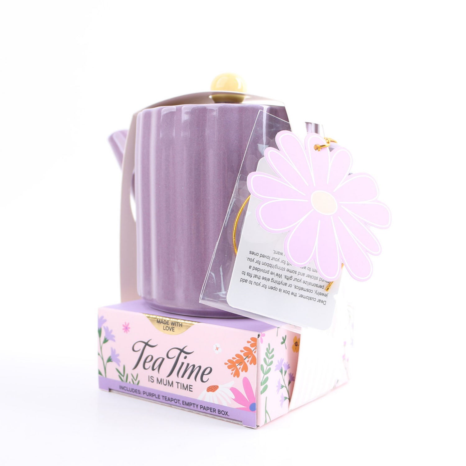 Purple Ceramic Teapot with Yellow Lid 2