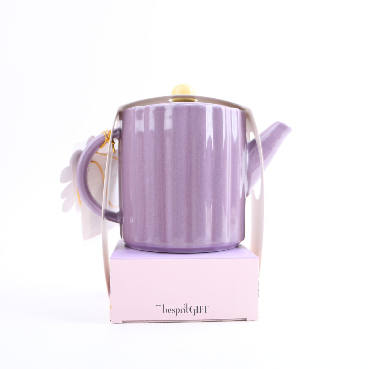Purple Ceramic Teapot with Yellow Lid 4