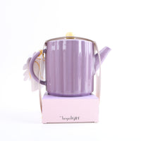Purple Ceramic Teapot with Yellow Lid 4
