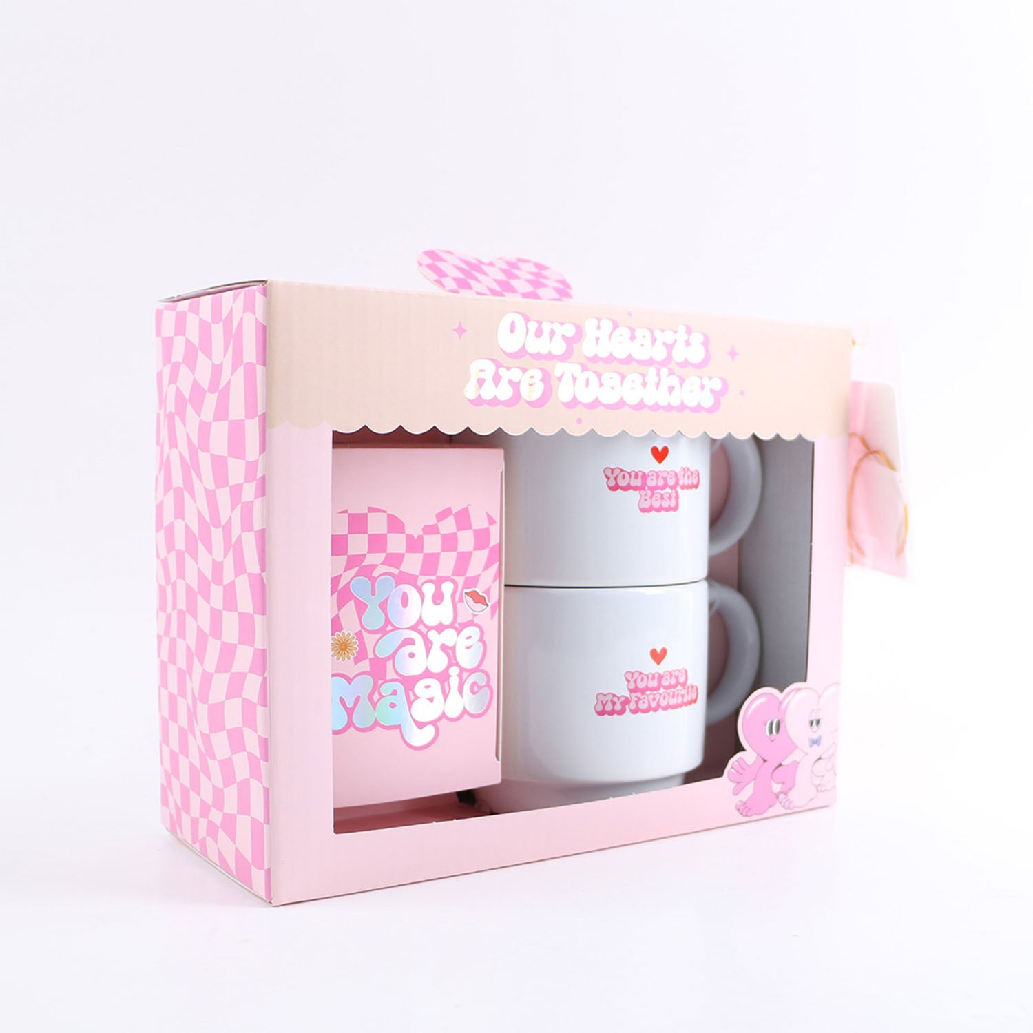 Gift Set with Two Mugs and Greeting Card - Hearts Design 3