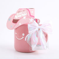 Ceramic cup gift set pink with hat and bow decoration 1