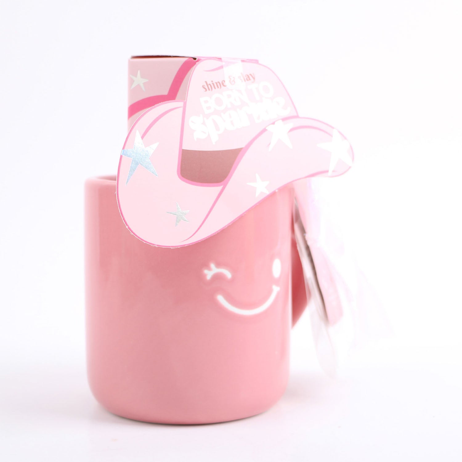 Ceramic cup gift set pink with hat and bow decoration 3