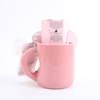 Ceramic cup gift set pink with hat and bow decoration 4