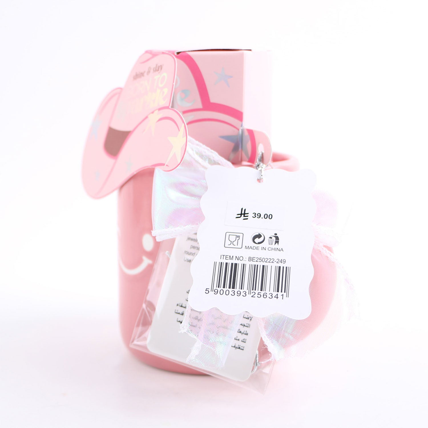 Ceramic cup gift set pink with hat and bow decoration 5