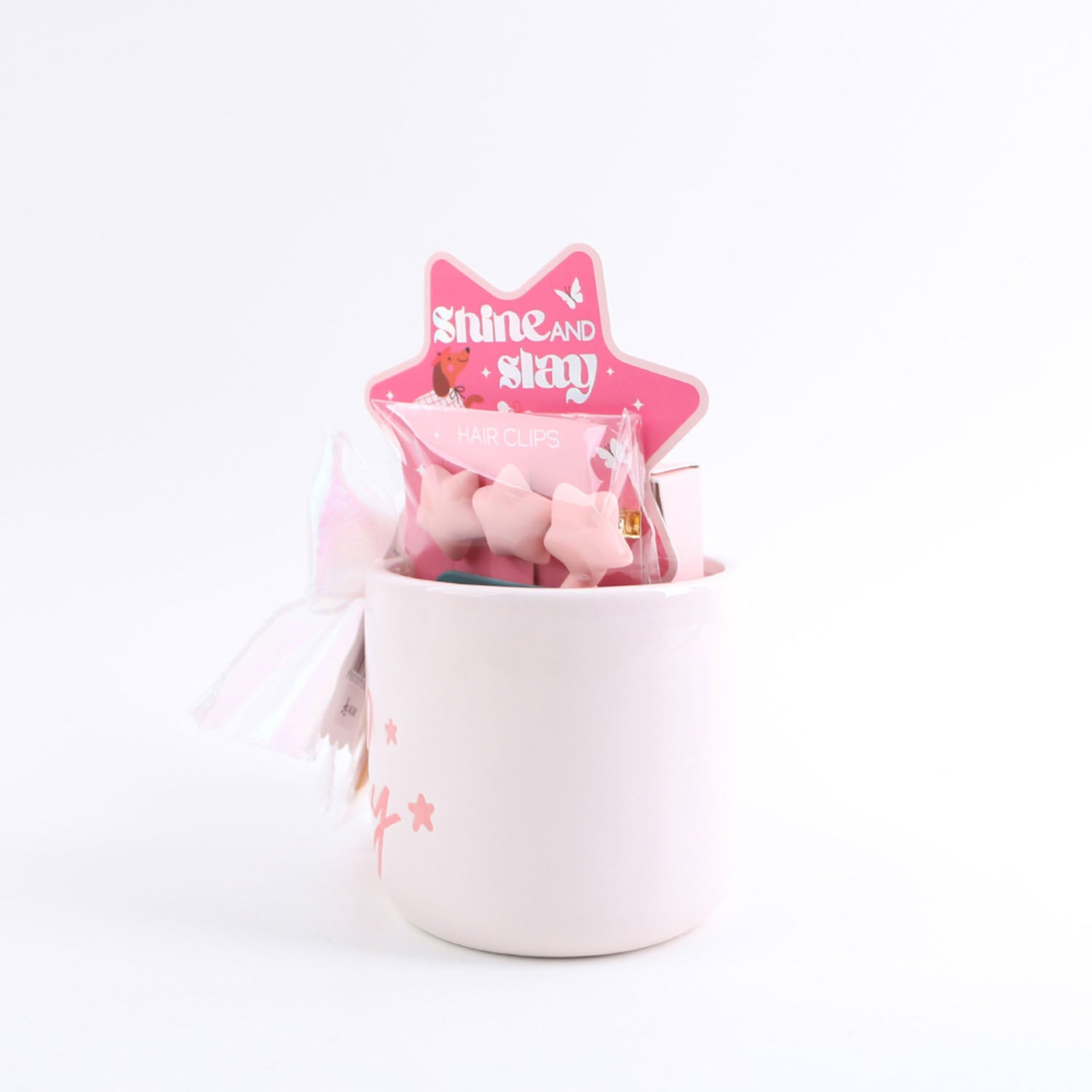Pink Star Hair Clip Accessory Mug Set 3