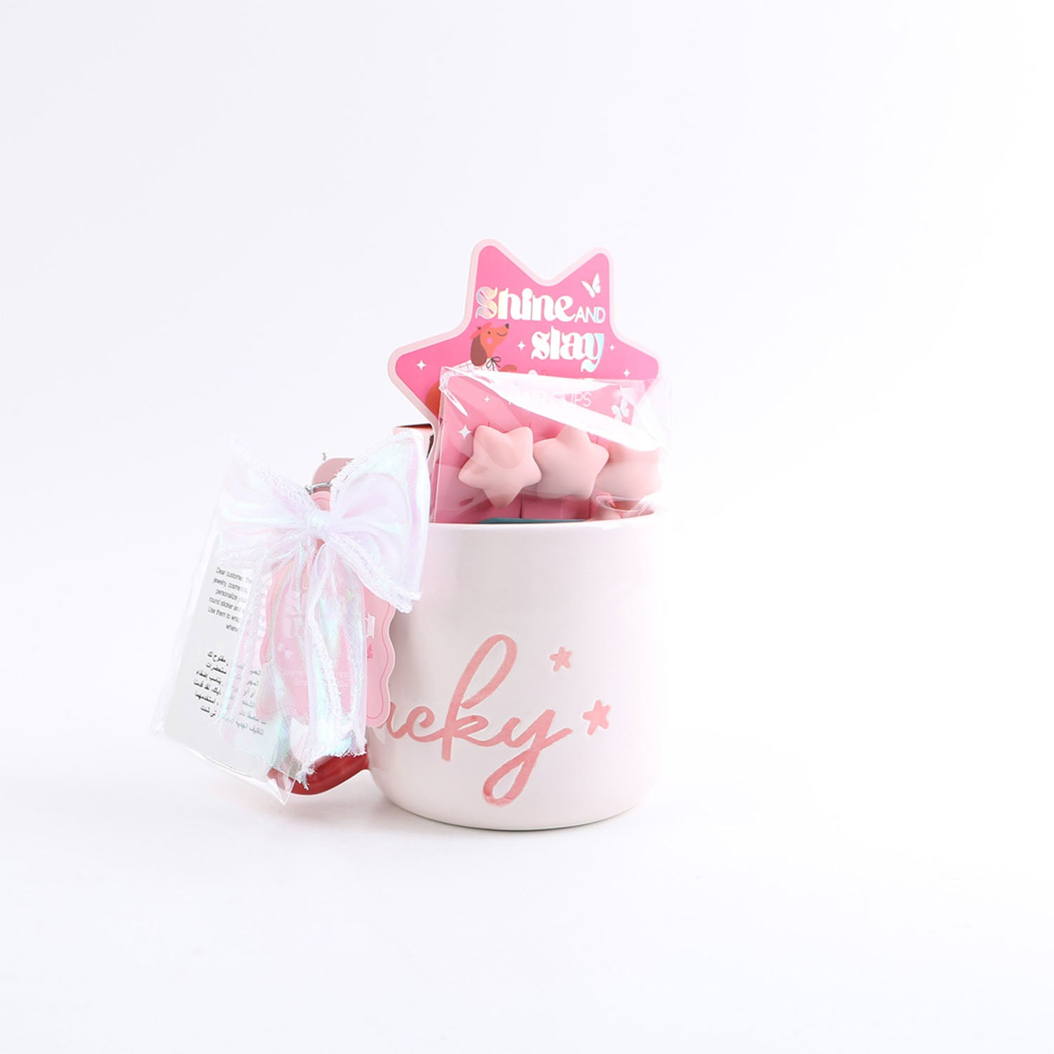 Pink Star Hair Clip Accessory Mug Set 4