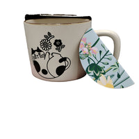 Ceramic cup with Cat Print and Floral Lid 3