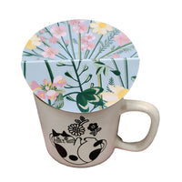 Ceramic cup with Cat Print and Floral Lid 1