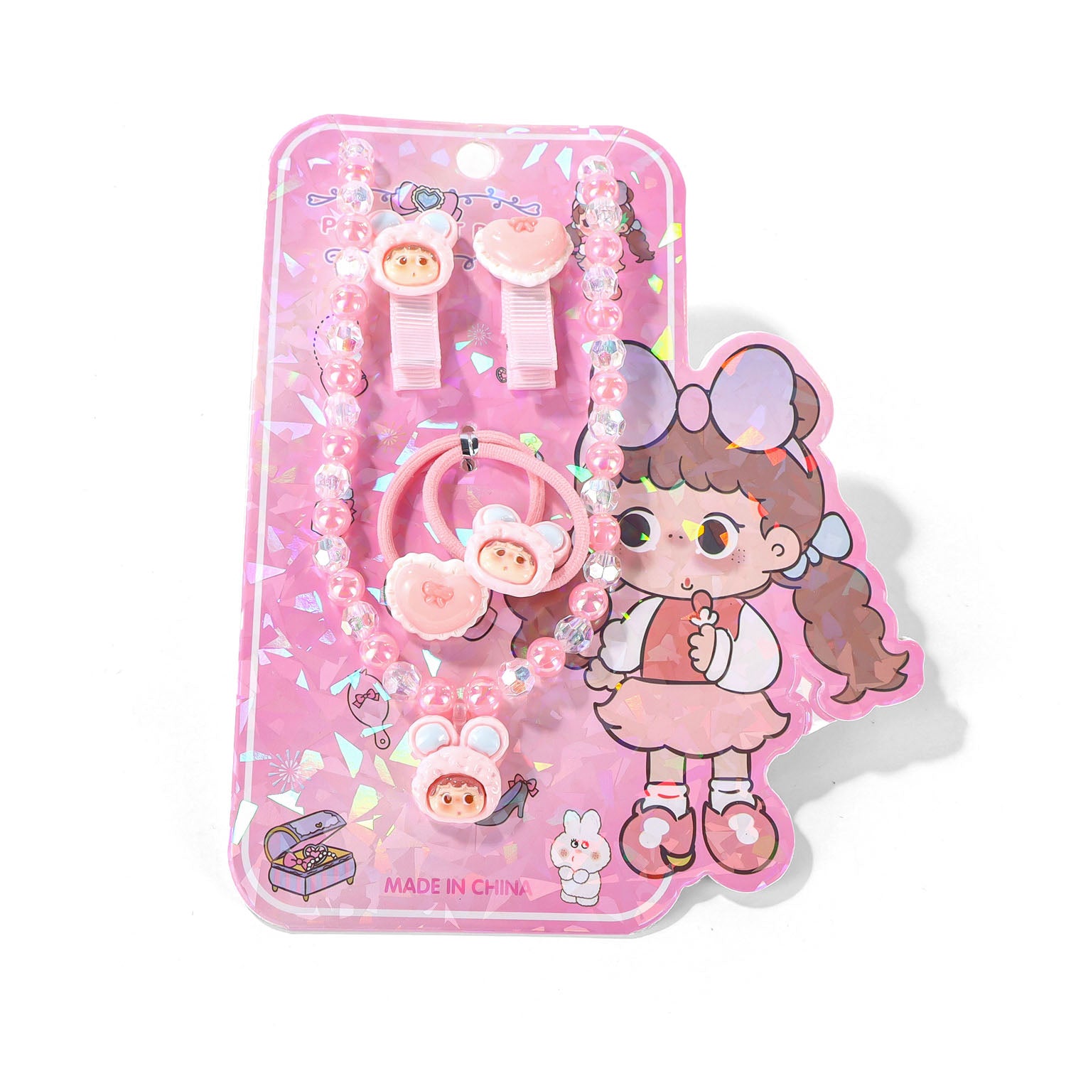 Pink Cartoon Style Girls Hair Accessory Set 1