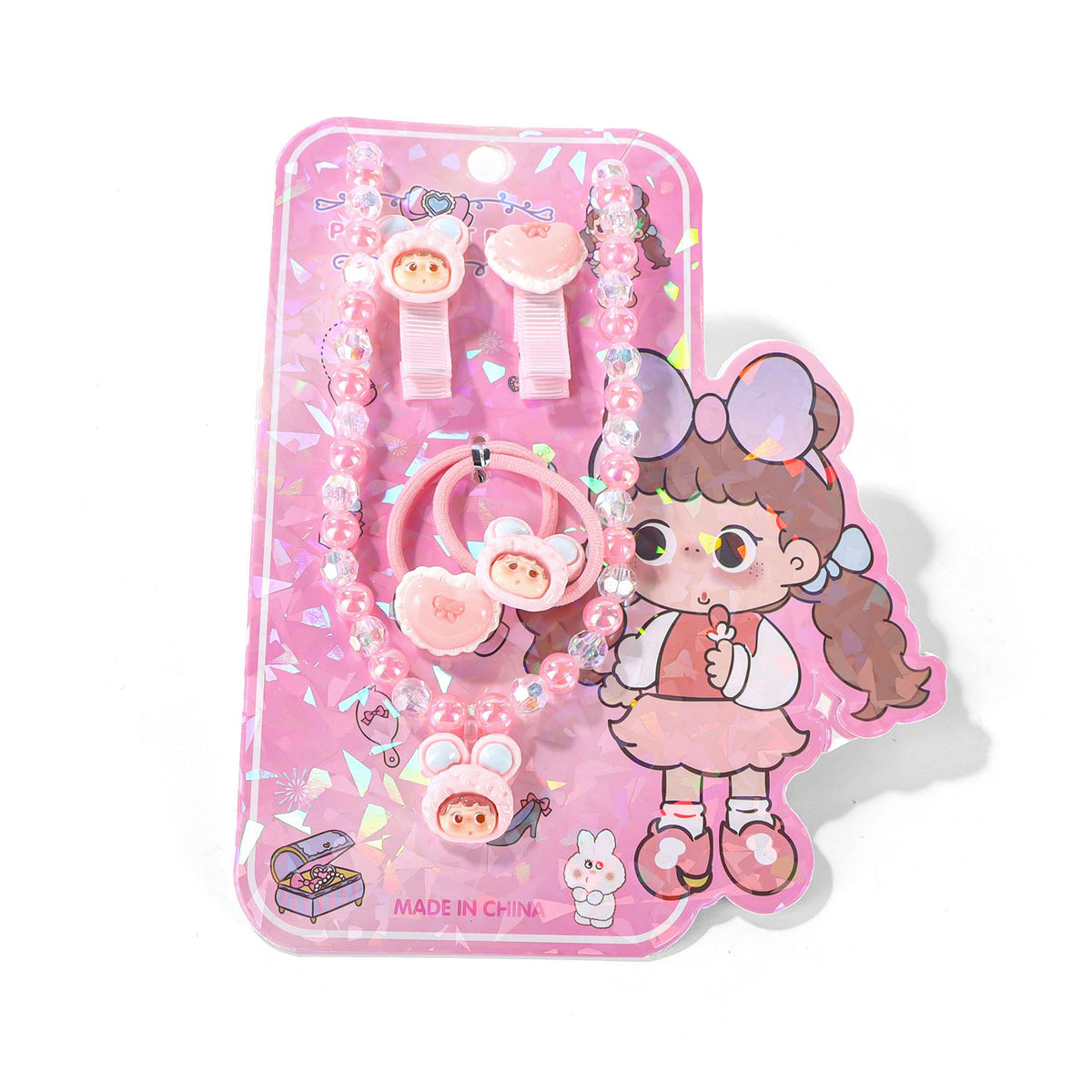 Pink Cartoon Style Girls Hair Accessory Set 1
