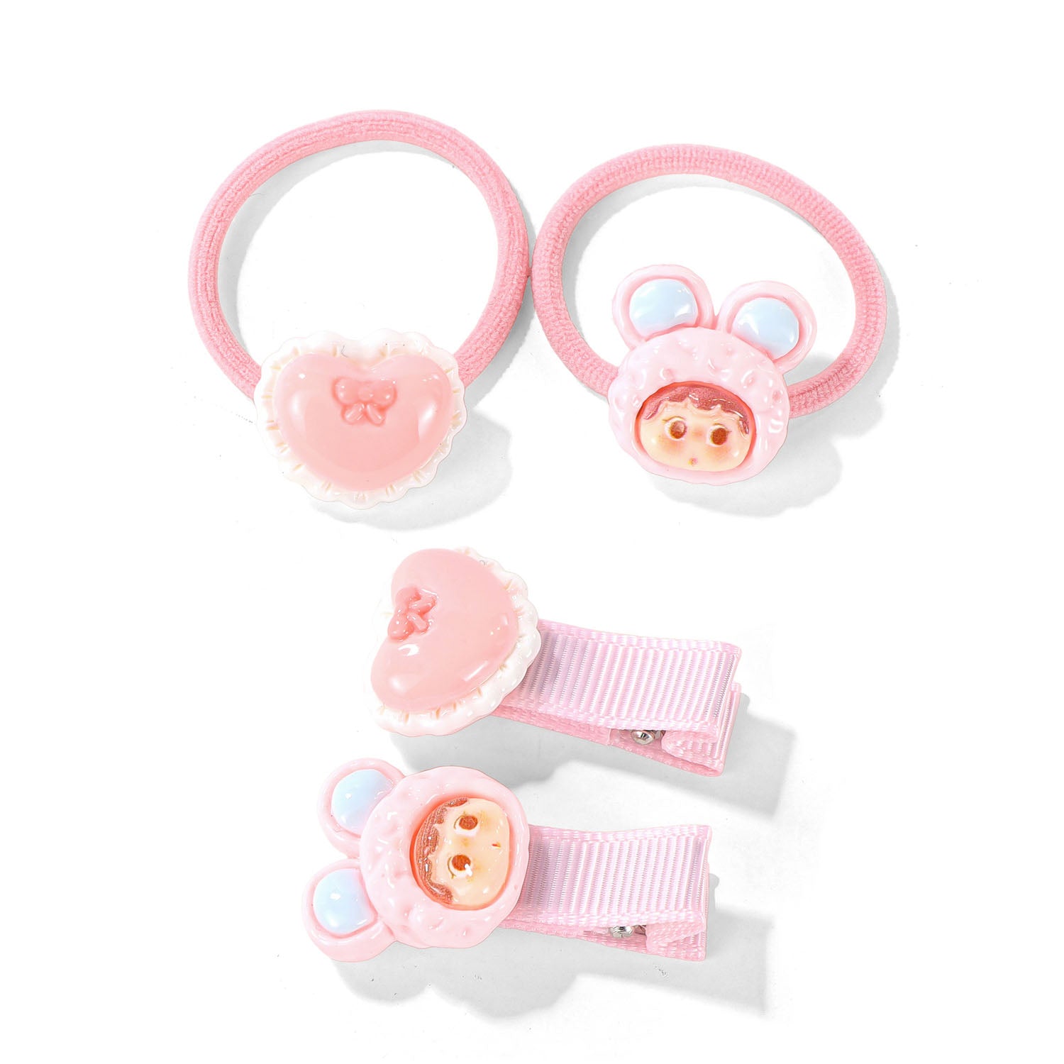 Pink Cartoon Style Girls Hair Accessory Set 5