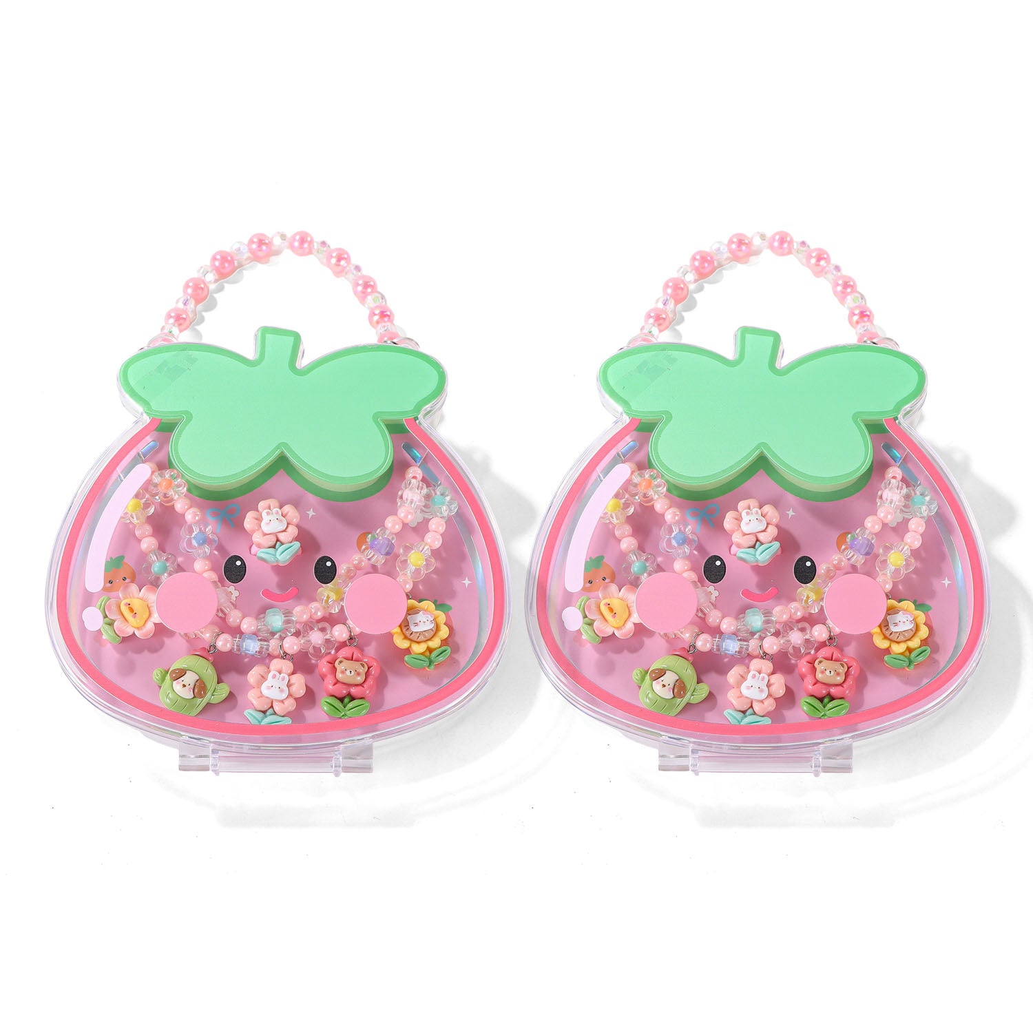 Kids Strawberry Jewelry Set with Pink Beaded Chains 3