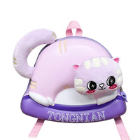 Lavender eggshell-shaped plush kids backpack with cute bear face and shoulder straps