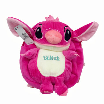 Stitch 3D plush schoolbag, pink front with zipper and large ears