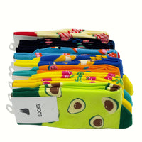 Multicolor socks stack with avocado and fruit prints