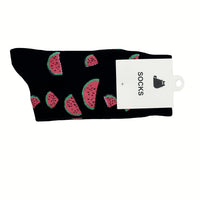 Black socks with watermelon slice pattern