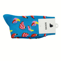 Blue socks with ice cream and fruit slice pattern