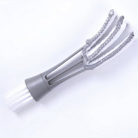 Multi-head cleaning brush with PP handle, three white bristle heads and grey grip
