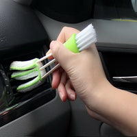 Multi-head car brush with white bristle head and green pad, PP handle in hand