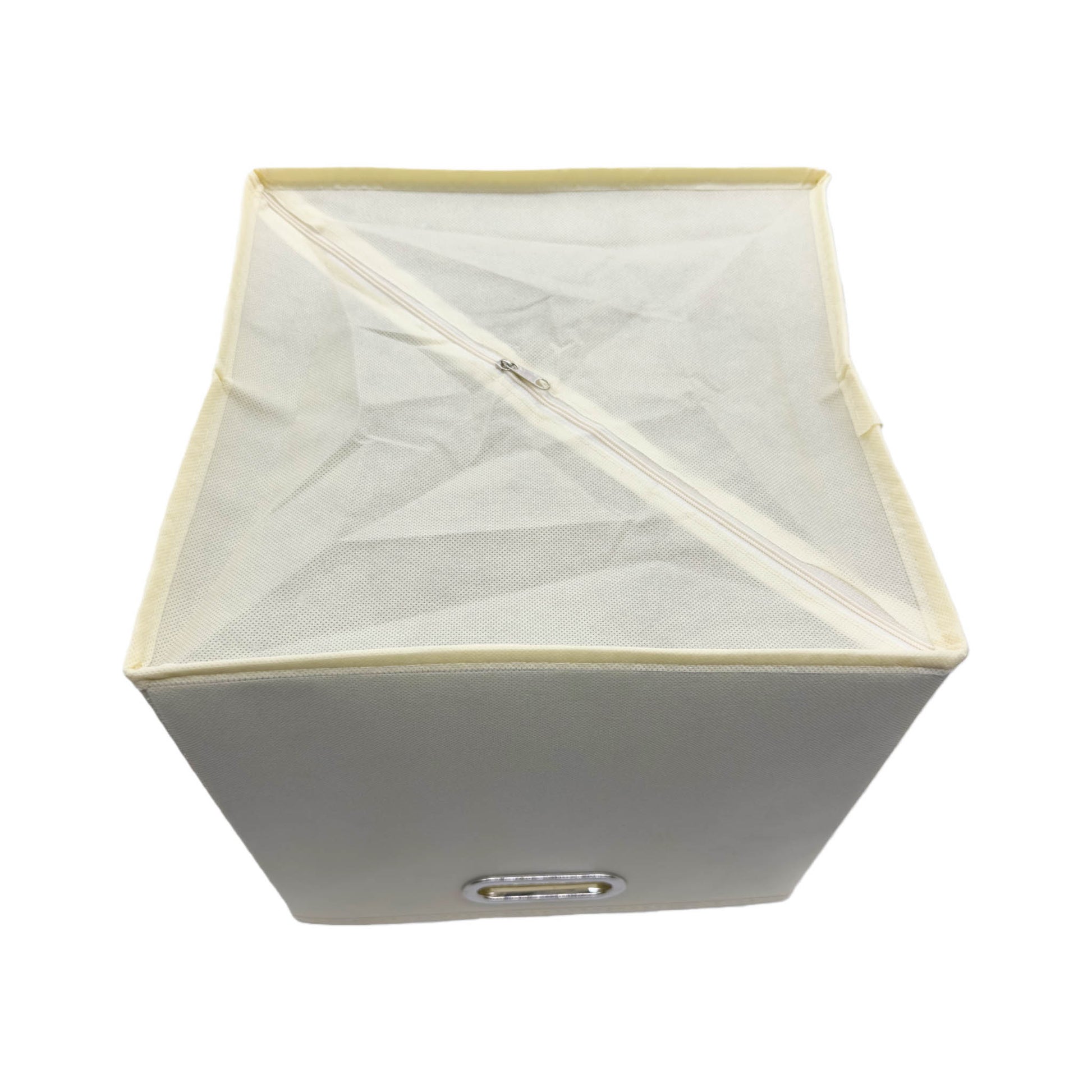 Foldable Fabric Storage Bin with Metal Handles - Beige 4