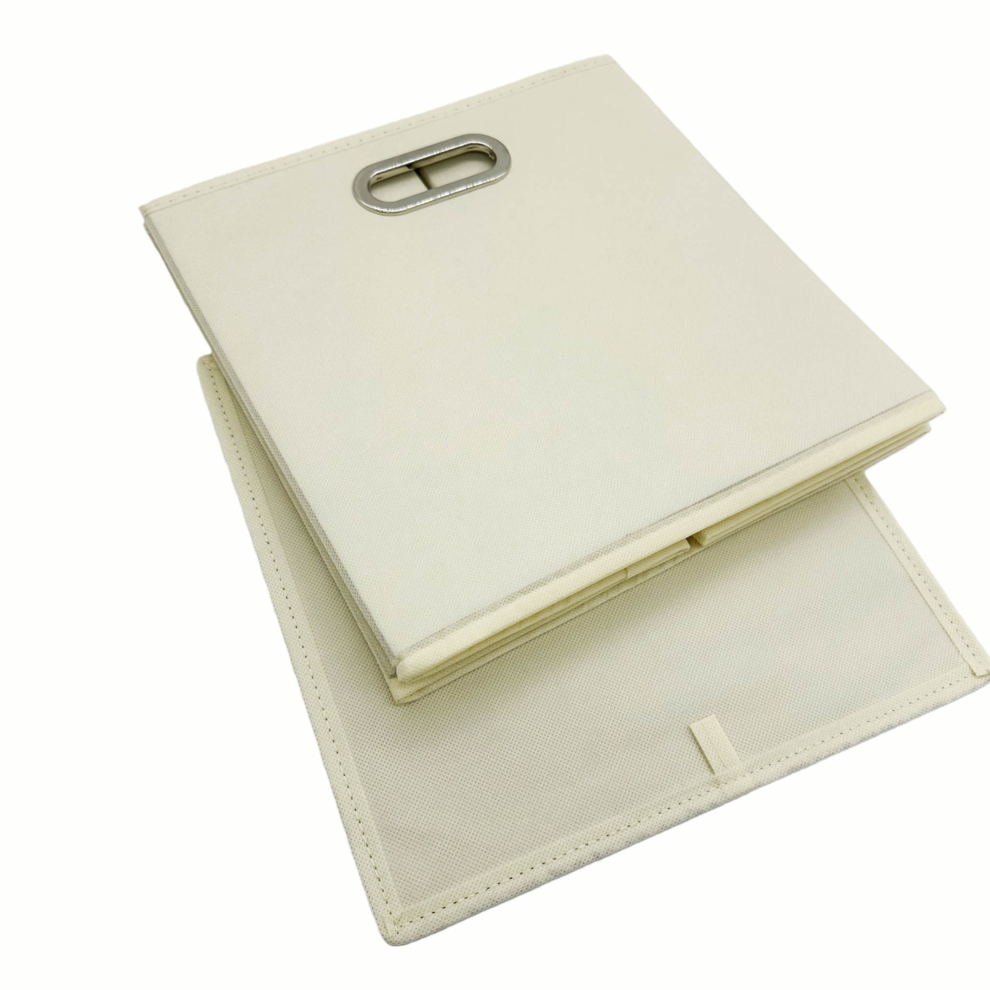 Foldable Fabric Storage Bin with Metal Handles - Beige 2