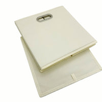 Foldable Fabric Storage Bin with Metal Handles - Beige 2