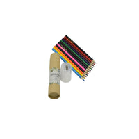 Colored pencil set in kraft wrap with label tag, sharpened tips visible