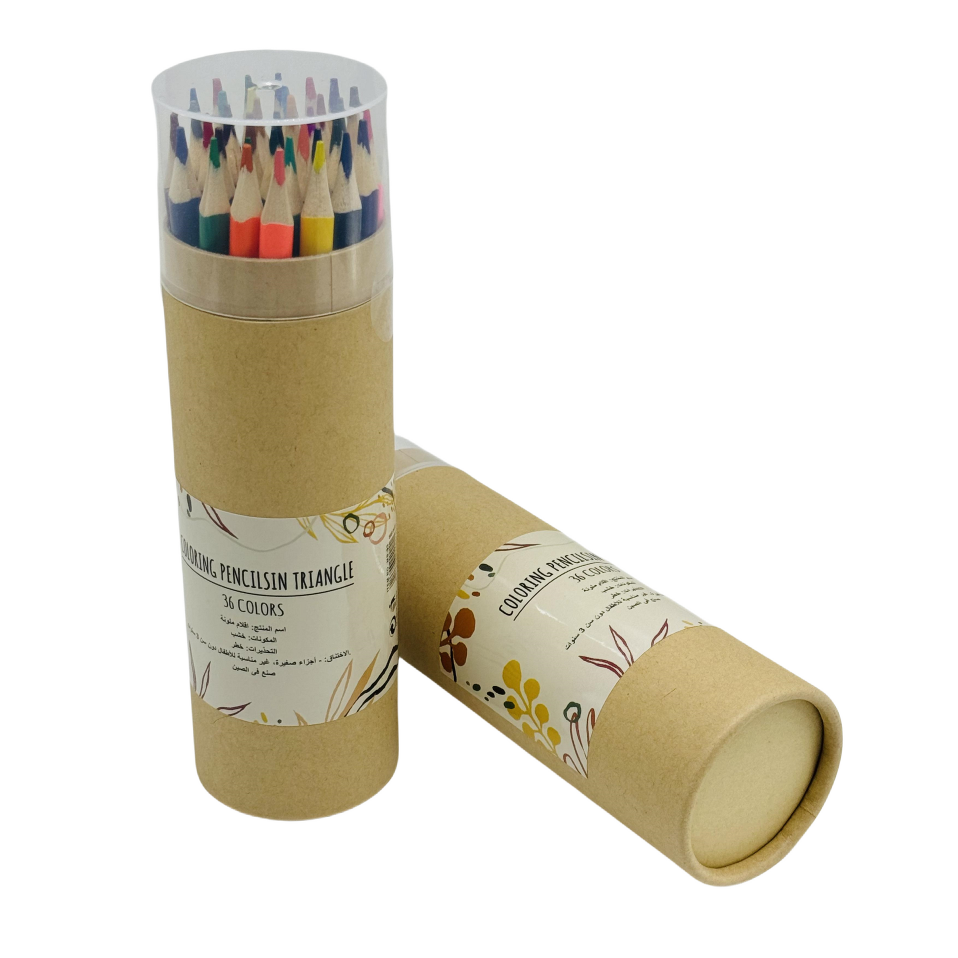 Color pencil set in kraft paper tube with open roll holder and visible pencils