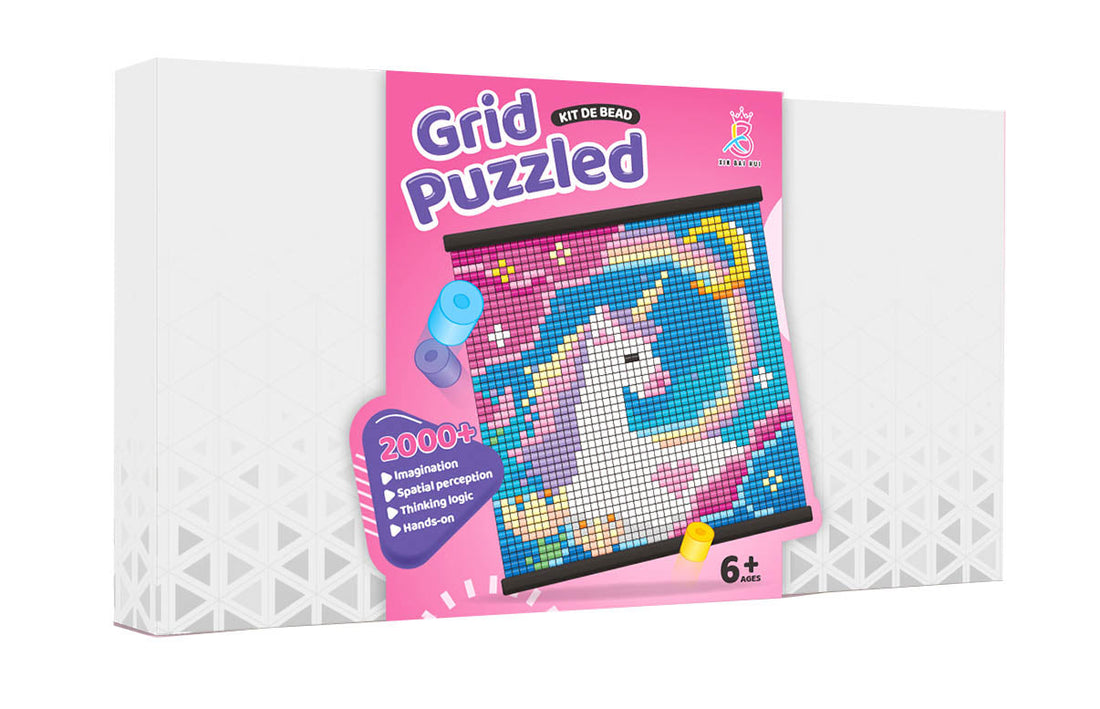 Unicorn bead grid puzzle kit box with colorful pixel art design and 2000+ beads