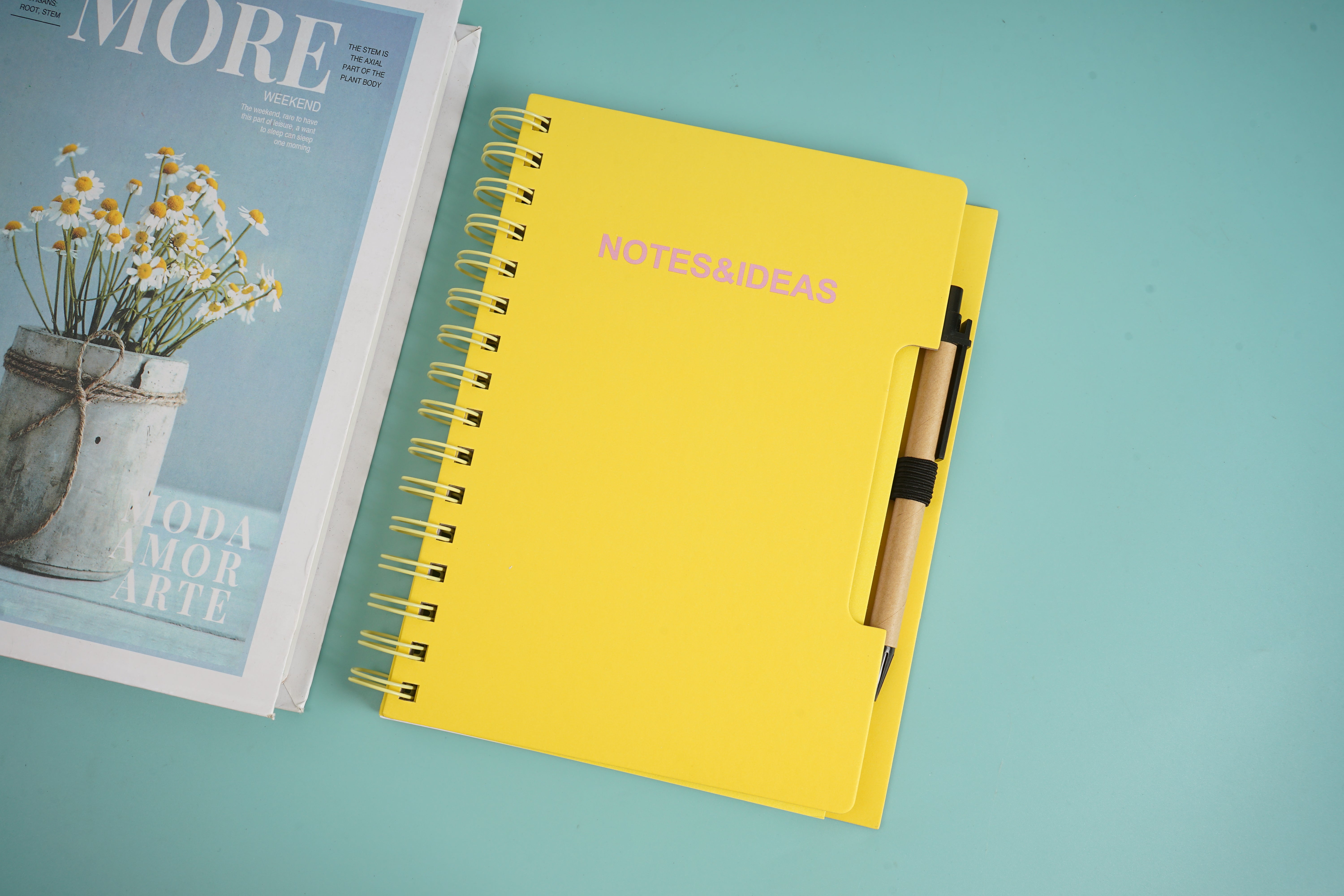 Simple with pen coil notebook/yellow