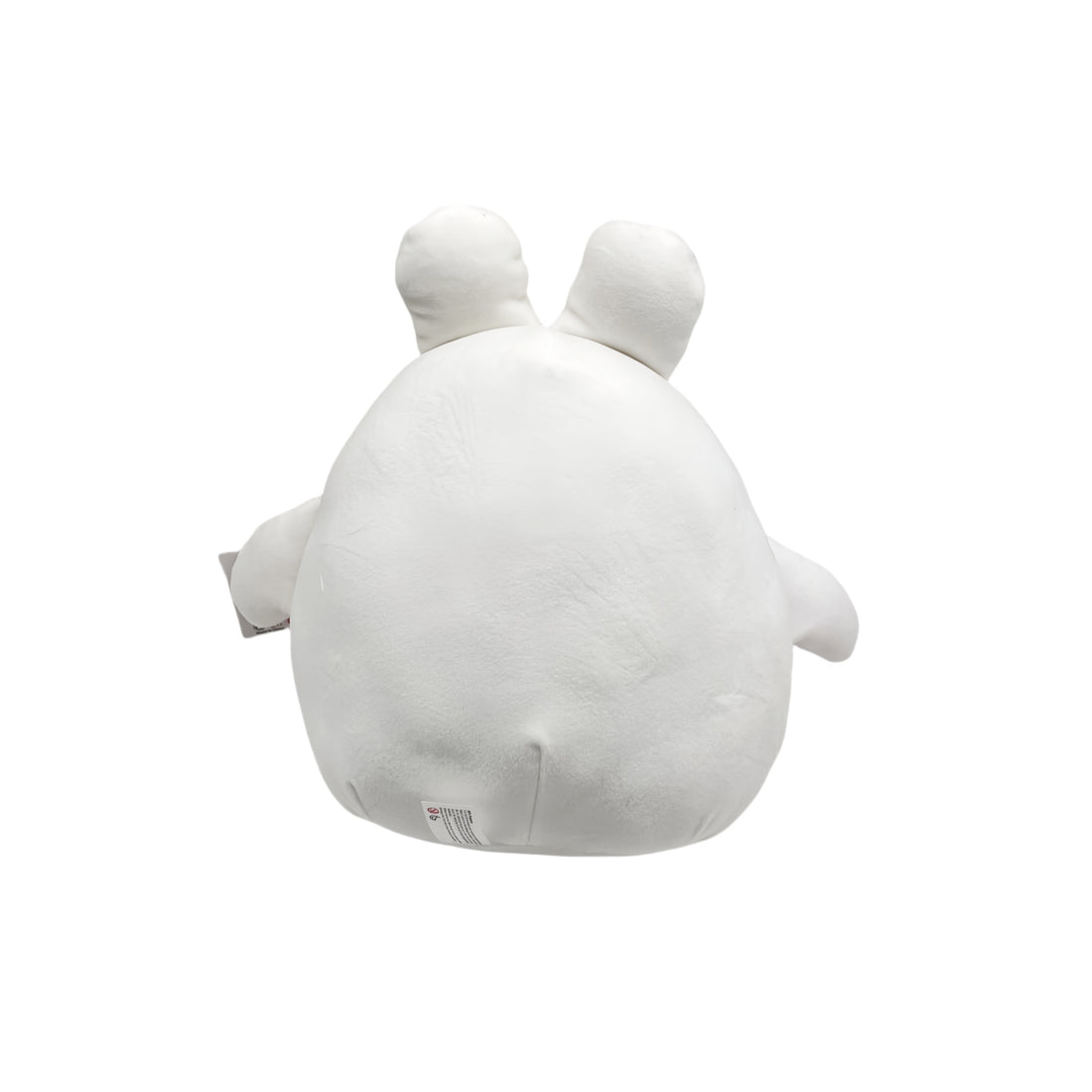 White lamb squishy plush with stitched face and fabric tag on side