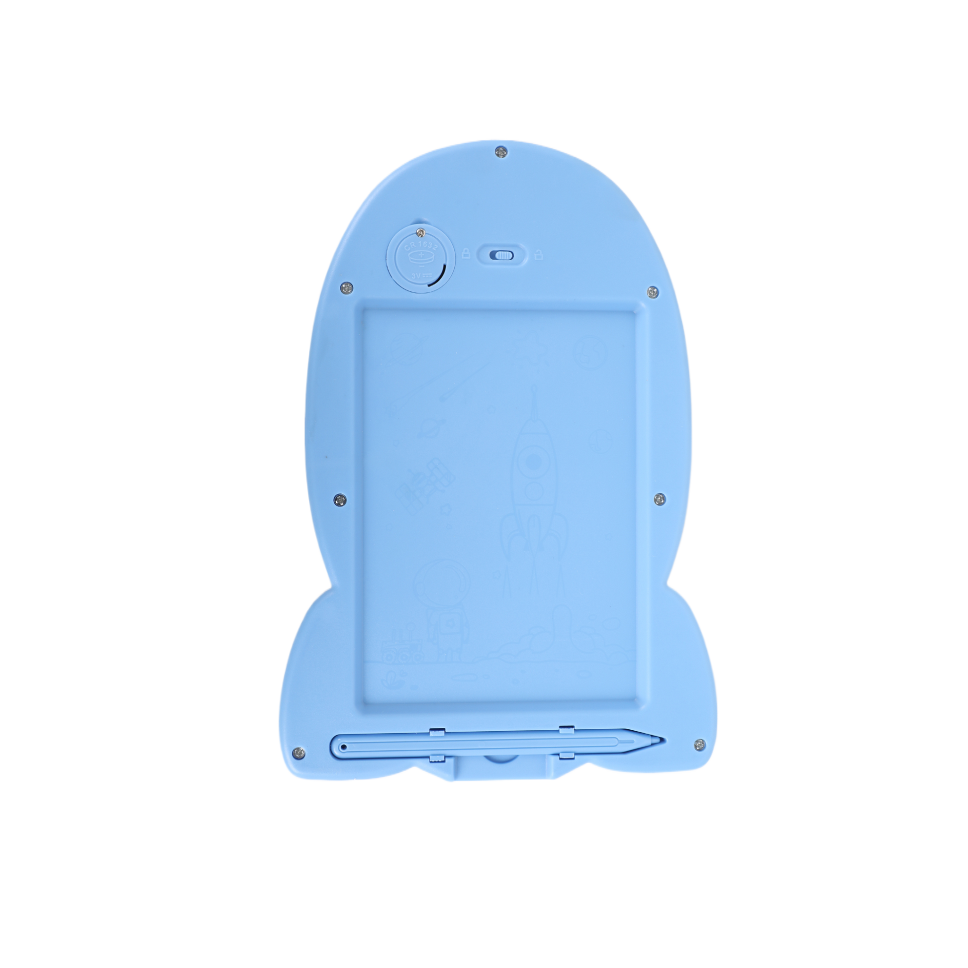 Blue digital drawing pad back panel with buttons and charging port