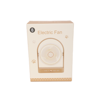 Electric fan retail box front with fan illustration and paw print graphics