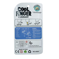 Mini fingerboard skateboard toy packaging back with assembly diagram and safety icons