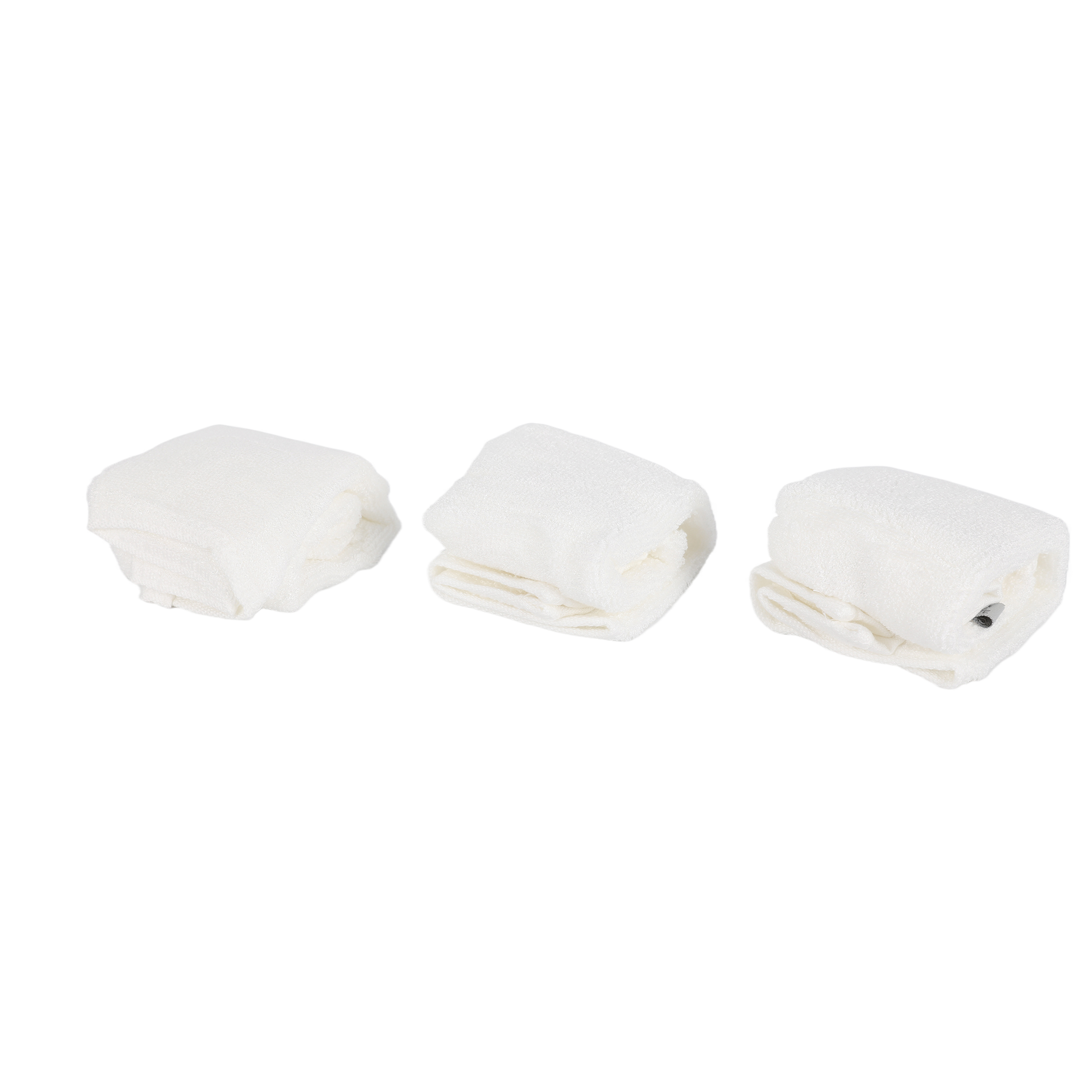 Set of white facial cleansing cloths, three folded stacks