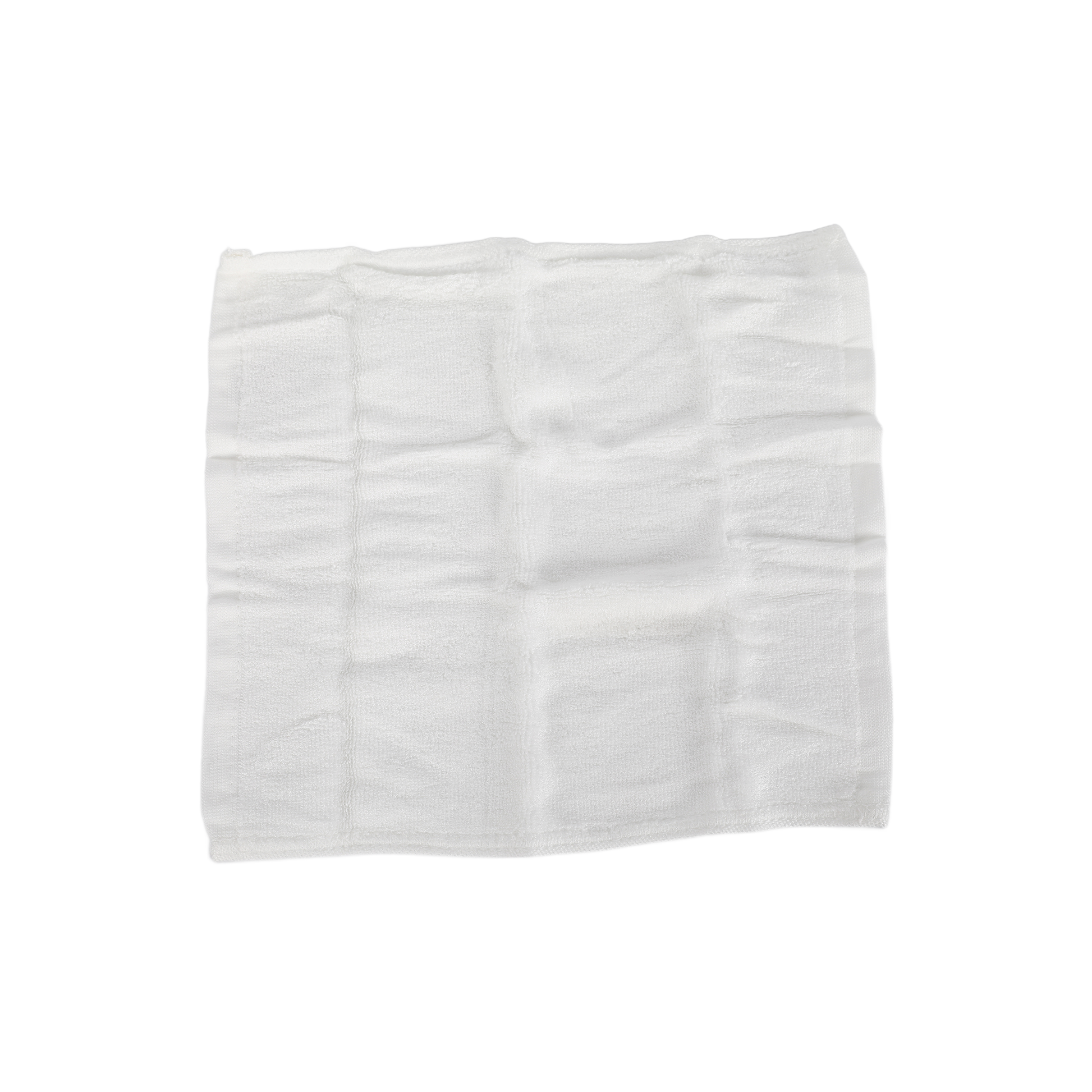 White facial cleansing cloth, folded square with textured surface