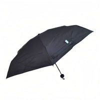 Folding umbrella, dark navy canopy with strap and black handle