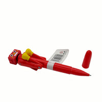 Red boxing-themed pen with retractable cap and instruction label