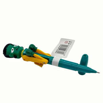 Boxing pen toy with green cap, yellow body, teal handle, and pointed tip