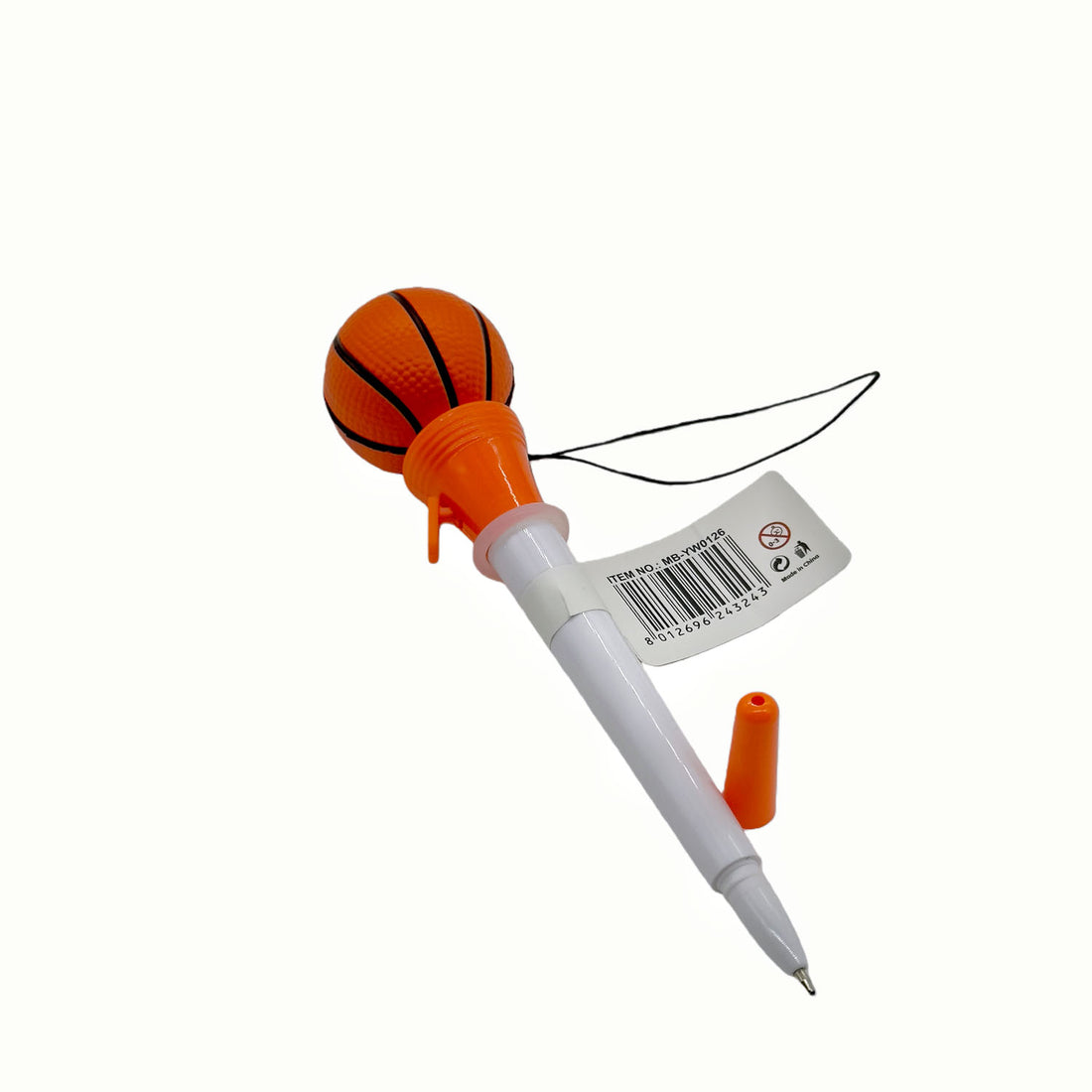 Boxing pen with orange basketball ball cap, white body, orange retractable tip