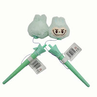 Plush boxing-style pen pair with mint-green shafts and smiling face mitt tips.