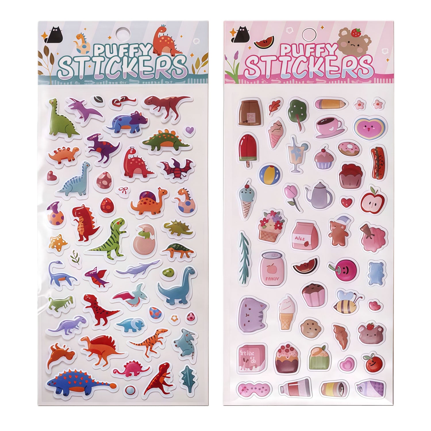 Puffy Stickers Set – Dinosaurs and Sweets Designs (2 Sheets) 3