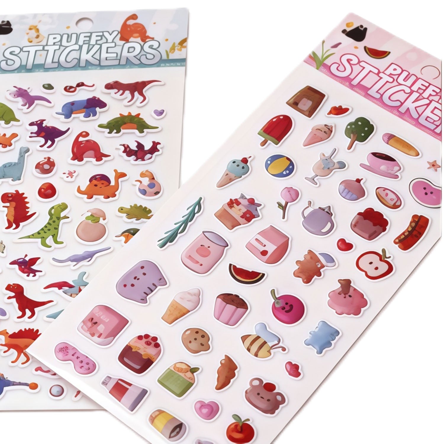 Puffy Stickers Set – Dinosaurs and Sweets Designs (2 Sheets) 2