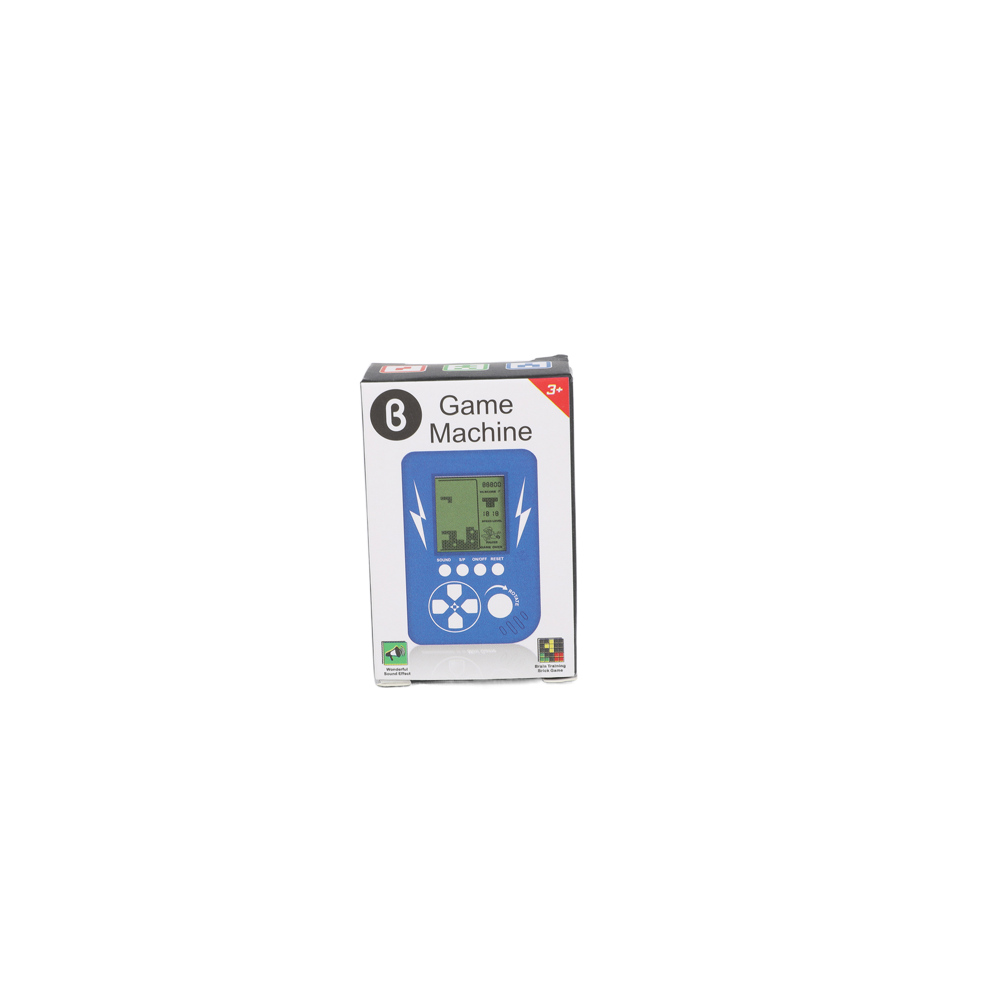 Game Machine retail box with front view of blue handheld device