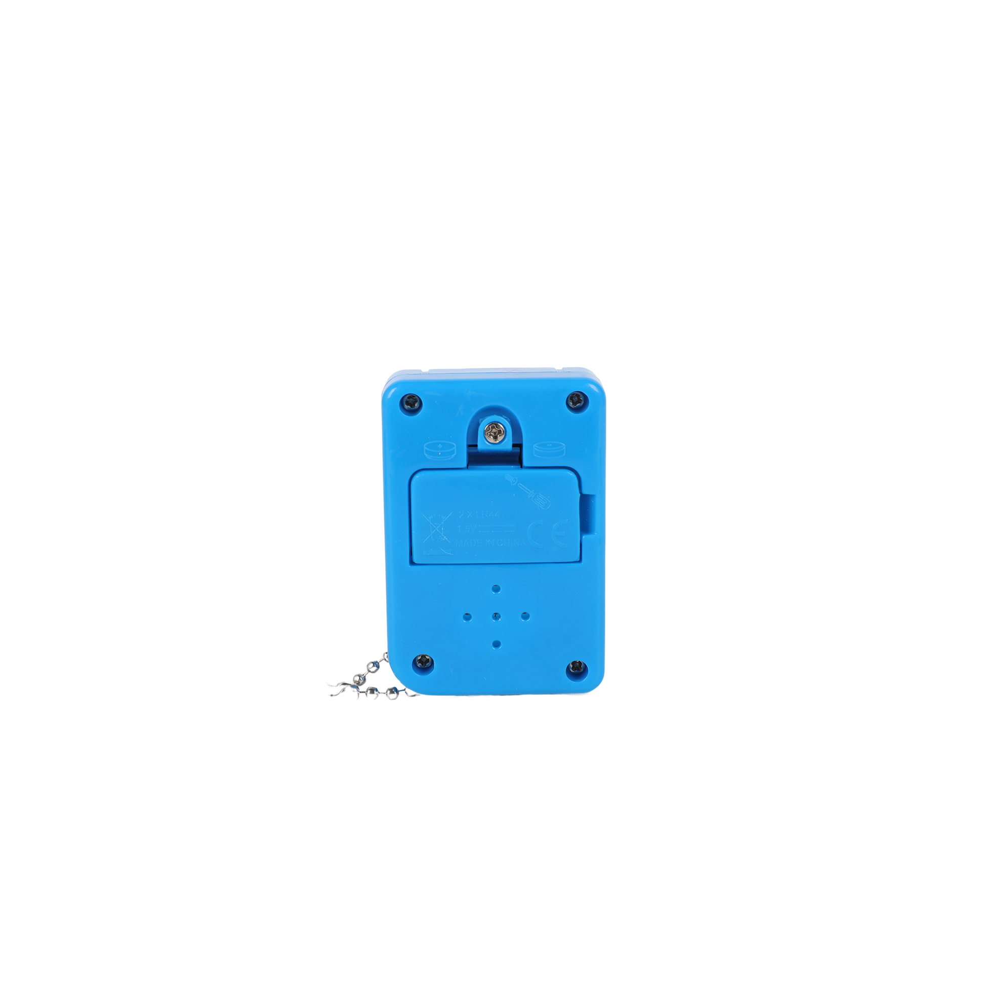 Blue handheld game device back cover with screw points and ports