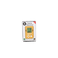 Boxed handheld electronic game device with yellow screen graphic and button controls